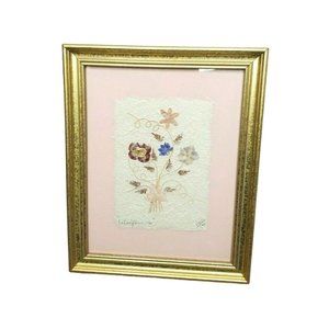 Rare Vintage Wildflower's 95 Handmade Paper Pressed Real Flowers Signed Picture
